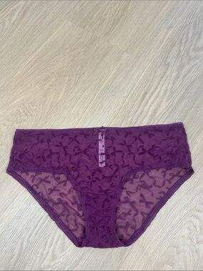 Victoria's Secret Hiphugger Lace Bow Print Sheer Panty L